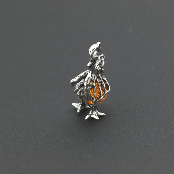 Sterling silver pendant with natural Baltic amber, amber chicken pendant - Picture 11 of 15